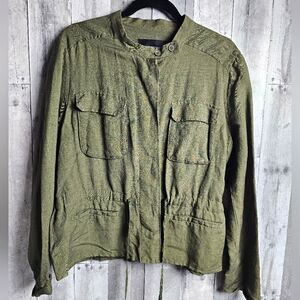 Who What Wear Womens Jacket Size L Olive Green Button Up Pockets Linen & Rayon